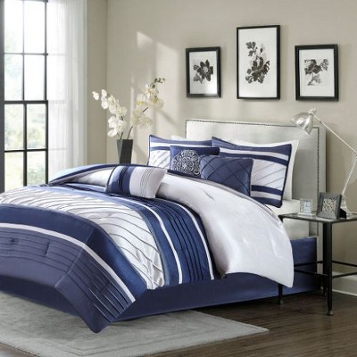 Sapphtopaz 7-Piece All-Season Comforter Set, Traditional Faux Silk Bedding Set with Pieced Details, Bed Skirt & Decorative Pillows, Bedding Set