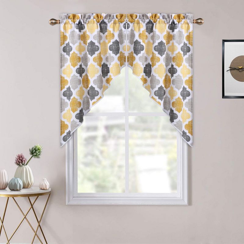 Geometric Quatrefoil Swag Valance Curtains for Windows Cotton Blend Fabric, 56" W x 36" L, 2 of 8