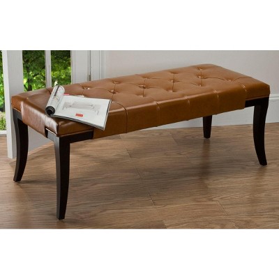 Saddle Leather and Black Beech Wood Tufted Bench