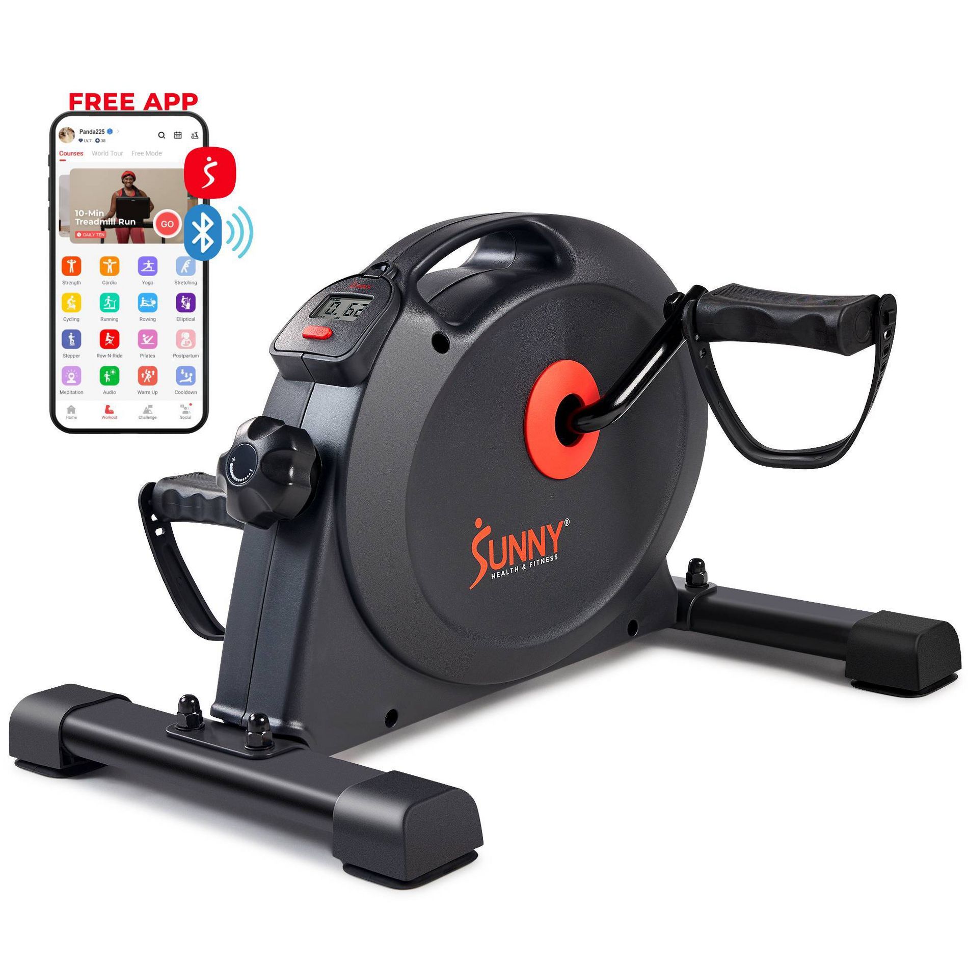 Sunny Health & Fitness Under Desk Smart Mini Pedal Exerciser Dual Function Cycle Exercise Bike - Dark Gray