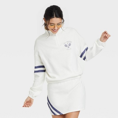 Women's USA Tennis Polo Quarter Zip Graphic Sweatshirt - White