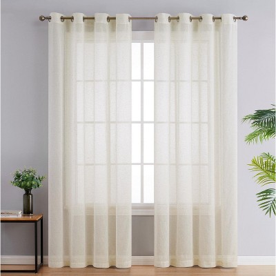 HLC.ME Sierra Burlap Flax Linen Privacy Sheer Light Filtering Window Grommet Curtains Panels, Set of 2