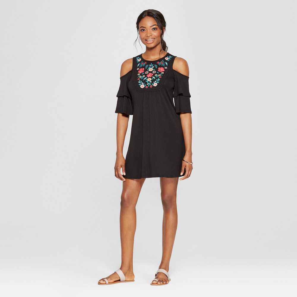 Women's Short Sleeve Cold Shoulder Embroidered Dress - 3Hearts (Juniors') Black M, Size: Small was $29.98 now $13.49 (55.0% off)