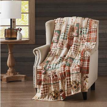 Kate Aurora Autumn Accents Oversized Fall Plaid Country Farmhouse Harvest Patch Ultra Comfort Accent Plush Throw Blanket - 50 In. X 70 In.