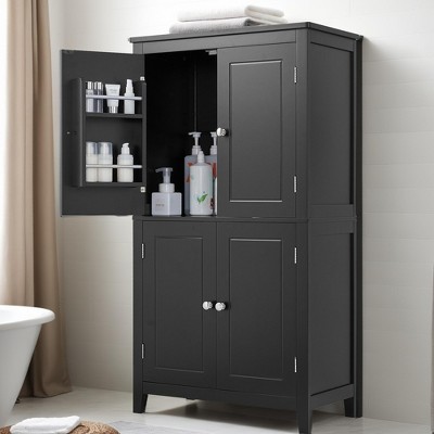 Elegant Bathroom Floor Storage Cabinet, Bathroom Storage Unit, Freestanding Cabinet with 4 Doors, Adjustable Shelves - Leovsnove