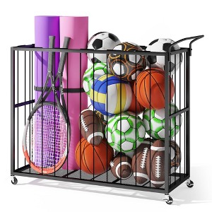MOEPISY Ball Storage Bin Rolling Sports Ball Cart, Metal Garage Organizer Sport Rack - 1 of 4