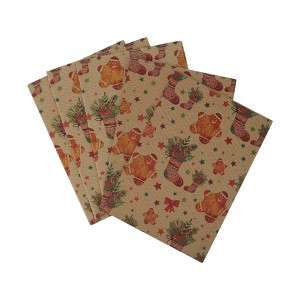 Unique Bargains Gift Wrap Paper Christmas Yellow Kraft 27.56"x19.69" 5Pcs - 1 of 4