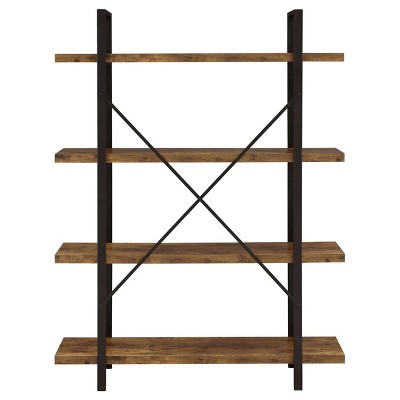 Rustic 55" Brown and Black Transitional 4-Shelf Bookcase