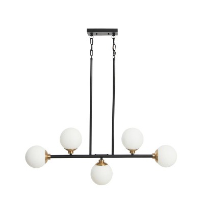 Matte Black Metal and Frosted Glass 5-Light Linear Chandelier