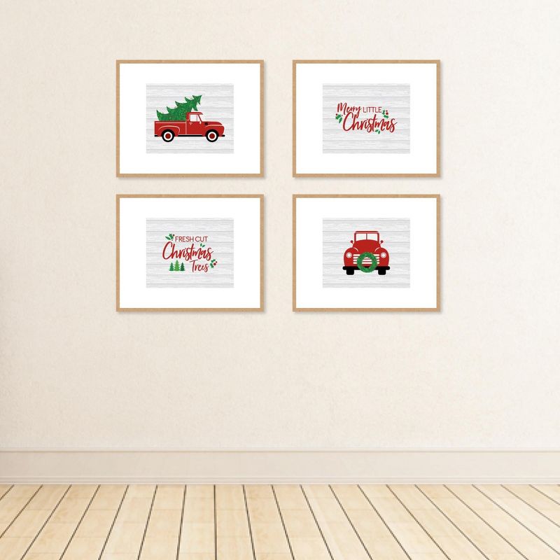 Big Dot of Happiness Merry Little Christmas Tree - Unframed Red Truck Christmas Linen Paper Wall Art - Set of 4 - Artisms - 8 x 10 inches, 3 of 8