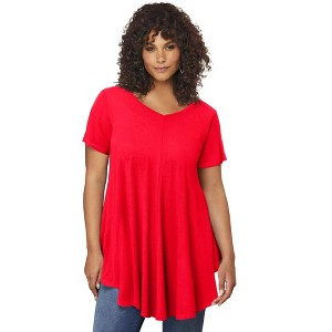 Roaman's Women's Plus Size Ultra Drape V Neck Swing Tunic - 1 of 4
