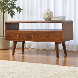 35.40" Solid Wood TV Stand Contemporary Media Unit with Two Drawers, Large Open Slot and Nordic Style Legs for Living Room and Bedroom - 1 of 4