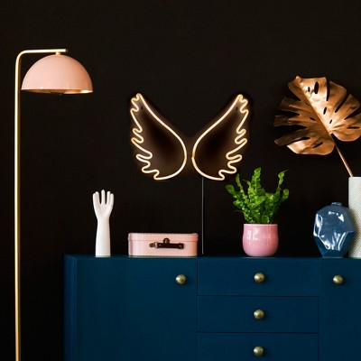 White LED Neon Style Angel Wings Wall Sign with Metal Frame