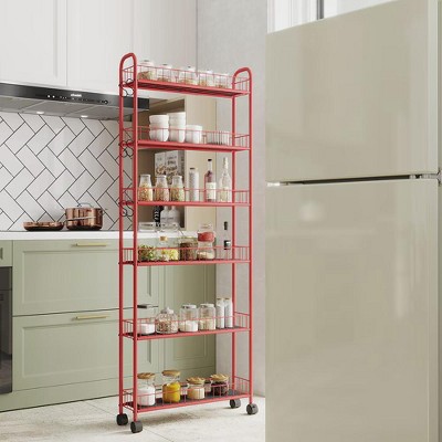 NicBex 6 Tier Rolling Cart,Metal Kitchen Cart with Lockable Wheels and Baskets,6/10 Inch Narrow Storage Shelf for Kitchen,Bathroom,Laundry