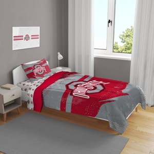 NCAA Ohio State Buckeyes Slanted Stripe Twin Bedding Set in a Bag - 4pc - 1 of 3
