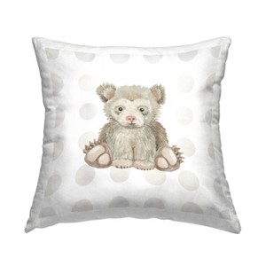 18"x18" Stupell Industries Nursery Bear on Dots Square Kids' Throw Pillow Tan - 1 of 4
