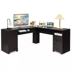 Costway L-Shaped Corner Computer Desk Writing Table Study Workstation Drawers