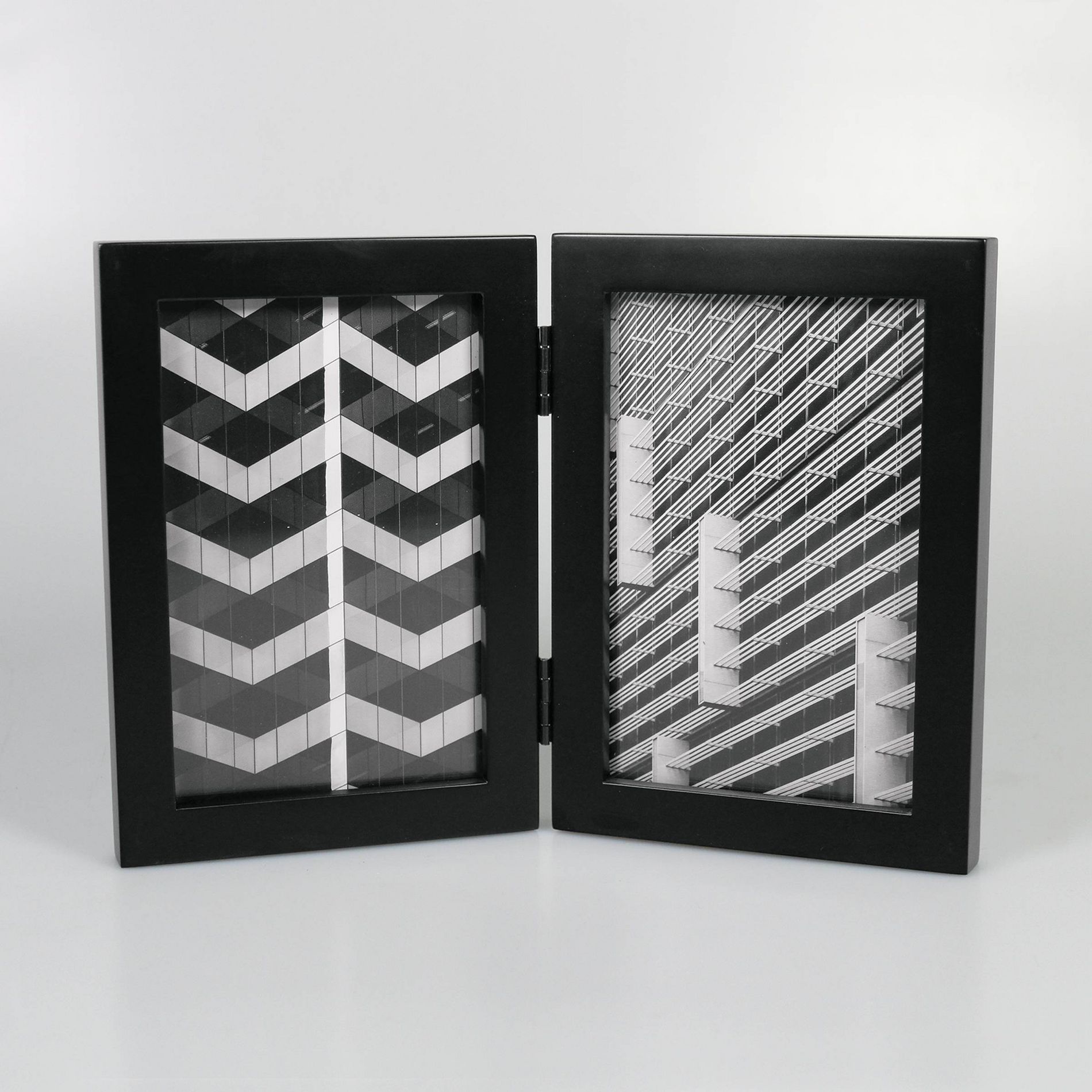 Thin Hinged Frame Holds 2 (4" x 6") Photos Frame Black - Threshold™: Modern Vertical Double MDF Tabletop Display