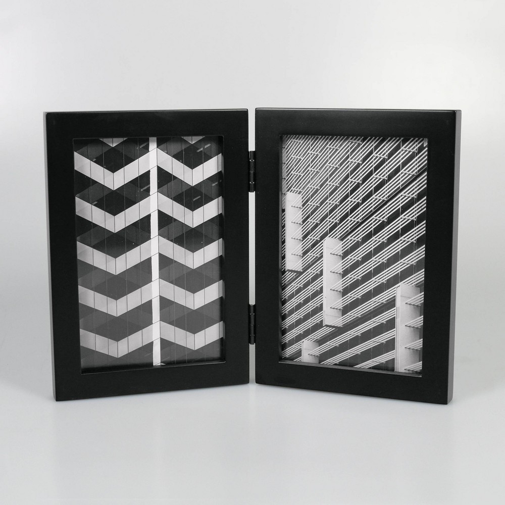 Photos - Photo Frame / Album Thin Hinged Frame Holds 2  Photos Frame Black - Threshold™(4" x 6")