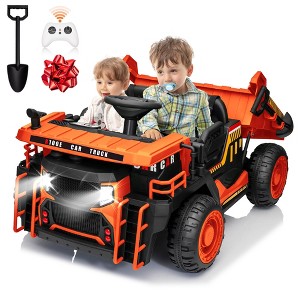 Joyracer 24V Ride on Toys w/ Remote Control, 2 Seater 400W Electric Powered Ride on Truck w/ Dump Bed, 3 Speeds, Shovel, Bluetooth, Gift for Kids - 1 of 4