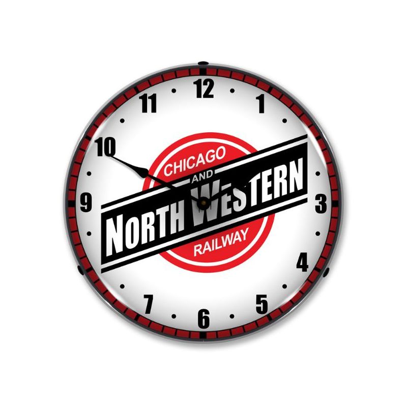 Collectable Sign & Clock | Chicago North Western Railroad LED Wall Clock Retro/Vintage, Lighted - Great For Garage, Bar, Mancave, Gym, Office etc 14 Inches, 2 of 5