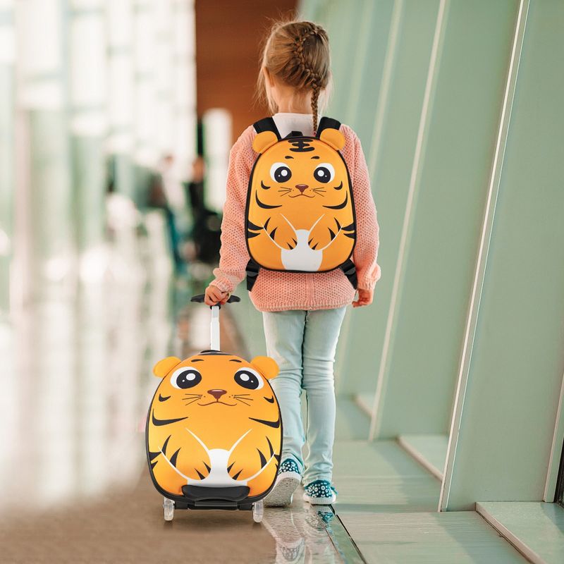 Costway 2PCS Kids Carry On Luggage Set 16'' Owl Rolling Suitcase with 12'' Backpack Travel Pink/White/Yellow, 2 of 10