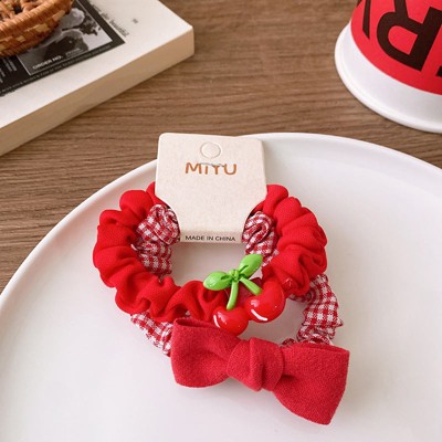 MyKids-USA Versatile Red Cute Strawberry Little Bunny Fabric Hair Rope Hair Tie