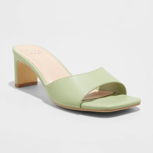 Heeled open shop toe mules