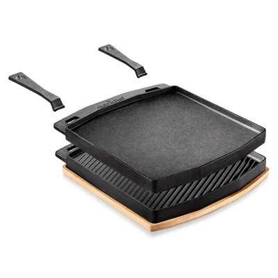 Nutrichef 18 Inch Cast Iron Griddle Skillet Reversible Grilling Plate Pan  For Stove Top With Heat Resistant Oven Grab Mitt, Black : Target