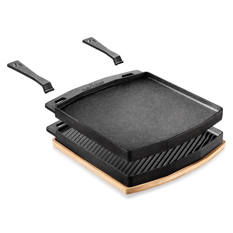 NutriChef Cast Iron Flat Grill Plate Pan - Reversible Cast Iron Griddle, Classic Flat Grill Pan Design with Scraper, 1 of 4