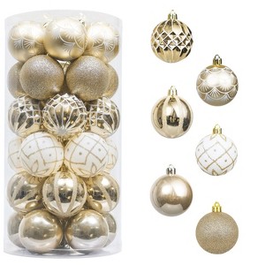 Aoibox 30pcs 2.36 Inch White Gold Shatterproof Christmas Ball Ornaments Modern Luxury Tree Decor Lightweight Hanging Set - 1 of 4