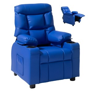 VEVOR Kids Reclining Chair, Toddler Recliner with Cup Holders and Pockets, 107° to 126° Adjustable Backrest, Easy-to-Clean PU Leather Recliner, Blue - 1 of 4