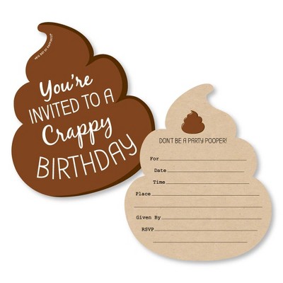 Big Dot of Happiness Oh Crap, You're Old - Shaped Fill-in Invitations - Poop Party Invitation Cards with Envelopes - Set of 12