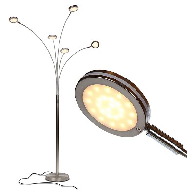 Brightech Orion 5 LED Arc Super Bright Metal Standing Floor Lamp for Living Room, Bedroom, Home Office, or Dorm Room, Satin Nickel