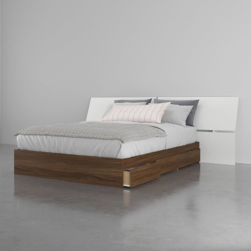 Queen Cologne 3 Drawer Storage Bed with Headboard Walnut/White - Nexera, 1 of 5