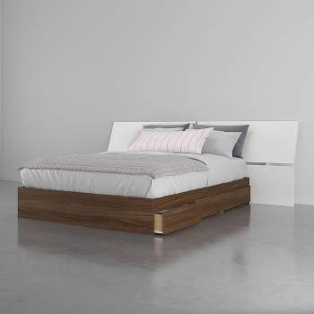 Queen Cologne 3 Drawer Storage Bed with Headboard Walnut/White - Nexera