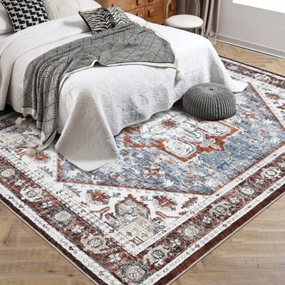 Garvee Vintage Printed Area Rug - Washable, Non-Slip Ultra Thin Low Pile Indoor Carpet for Living Room, Bedroom, and Dining Room