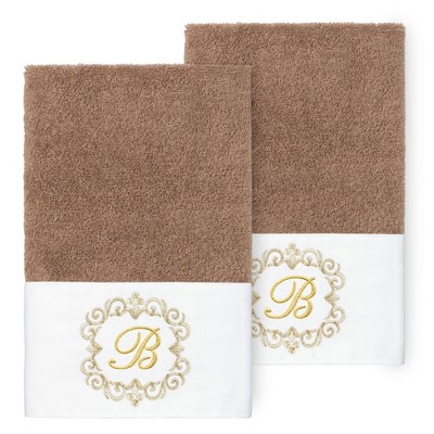 Linum Home Textiles 100% Turkish Cotton MONICA Gold Thread 2PC Embellished Hand Towel Set