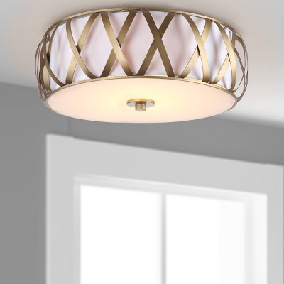 Antique Gold 15'' Modern Steel Drum Flush Mount with White Shade