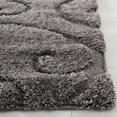 Gray Floral Shag Rectangular Synthetic Area Rug