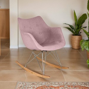 LeisureMod Willow Nursery Rocking Chair in Twill Fabric/Velvet Upholstery - Eiffel Ash Wood Base, Plus Comfort, Perfect for Nurseries - 1 of 4