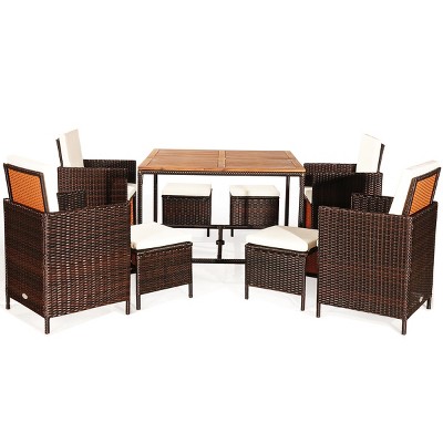 Tangkula 9-Piece Outdoor Patio Dining Set Conversation Furniture with Removable Cushions White