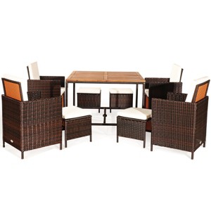 Tangkula 9-Piece Outdoor Patio Dining Set Conversation Furniture with Removable Cushions White - 1 of 4