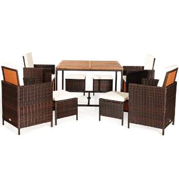 Tangkula 9-Piece Outdoor Patio Dining Set Conversation Furniture with Removable Cushions White