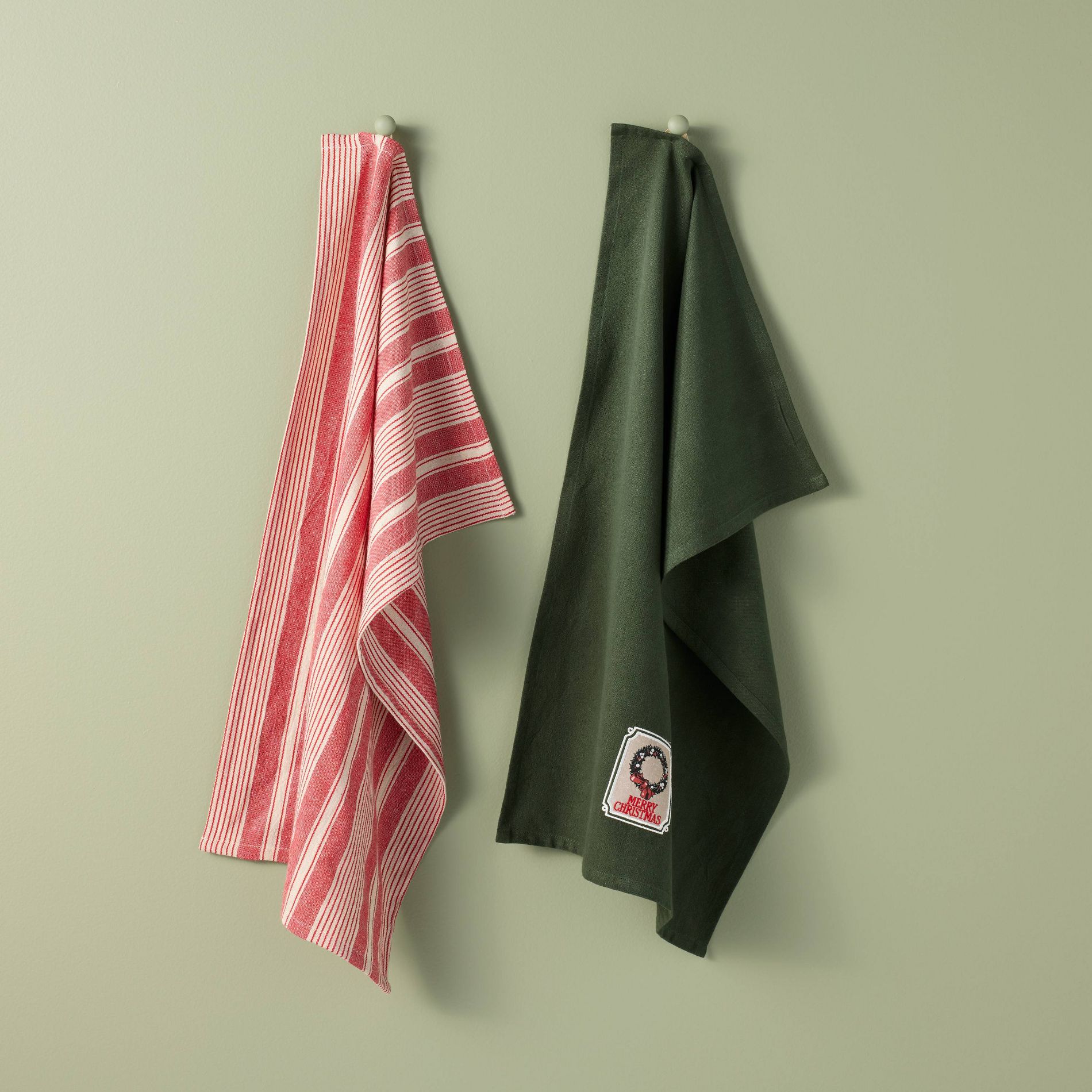 2ct Happy Holidays Holiday Kitchen Towel Green - Hearth & Hand™ with Magnolia