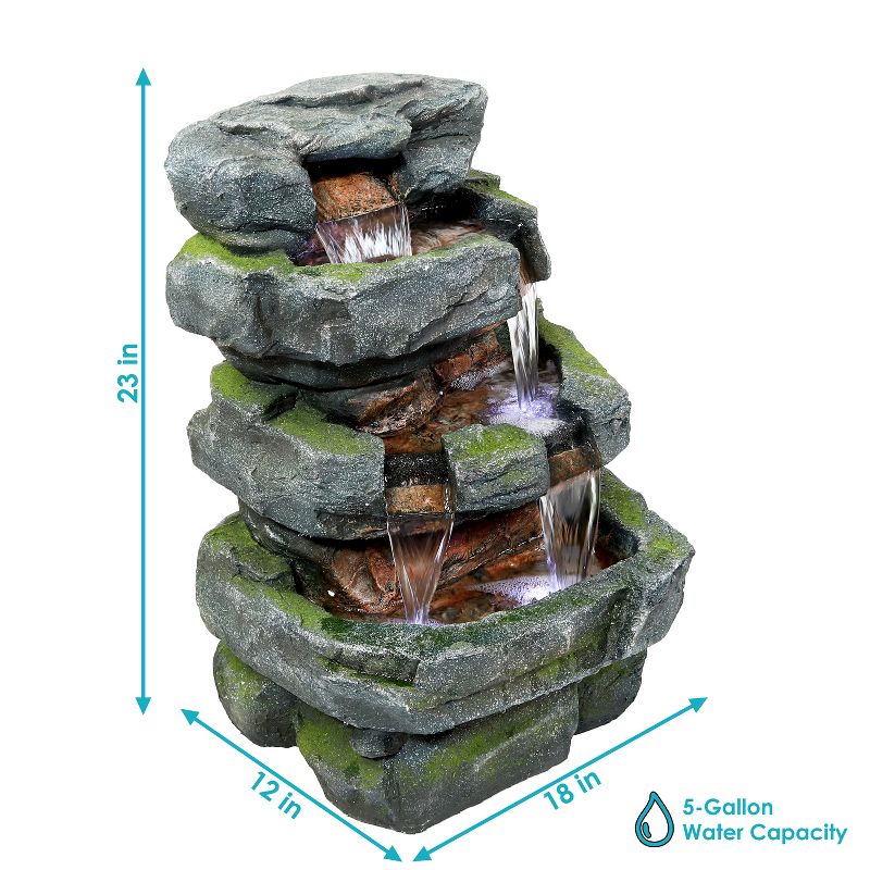 Sunnydaze 24"H Electric Polyresin and Fiberglass Tiered Stone Waterfall Outdoor Water Fountain with LED Lights, 4 of 15