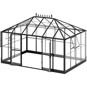 AMERLIFE Greenhouse, Polycarbonate Structure with Aluminum Frame, Dual Swing Doors, Black - 1 of 4