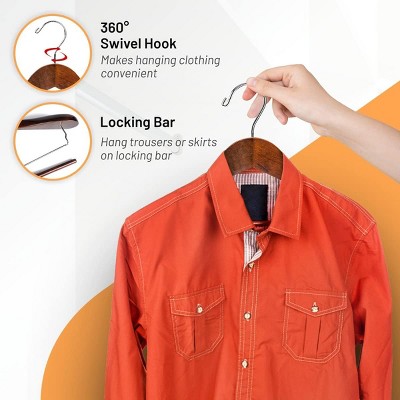 DEILSY Dark Brown Wide Shoulder Wooden Hangers with Non-Slip Pants Bar (6 Pack)