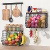 2 Tier Fruit Bowl Stackable Wall Mounted Hanging Basket with Wood Lid and 4 Banana Hanger Hooks - 3 of 4