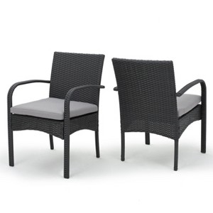 NicBex Outdoor Dining Chairs Set of 2 Modern Patio Waterproof PE Rattan Frame Chairs with Cushion and Armrest,Gray - 1 of 4